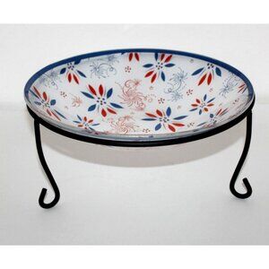 Temp-tations Firework fetti Serving Glass Bowl w Stand Red White Blue Patriotic